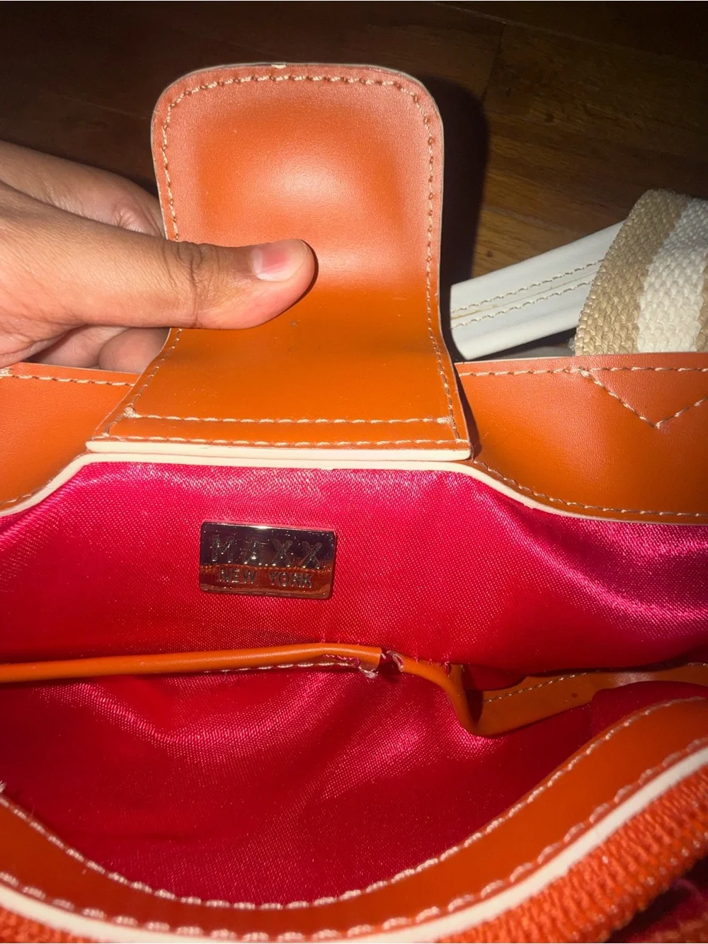 Maxx New York Cream & Tan Stripe Top-Handle Shoulder Bag
